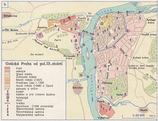 Mapa pražských měst v Karlově době
