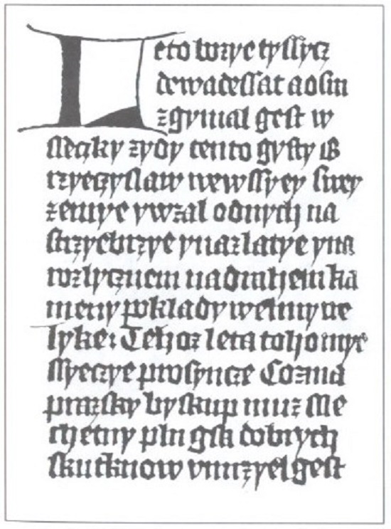Text nejstaršího rukopisu kroniky Přibíka Pulkavy z Radenína